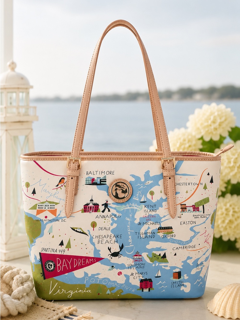 NWOT Spartina 449 Chesapeake Bay Dreams Map Tote Purse Coastal Maryland Bag